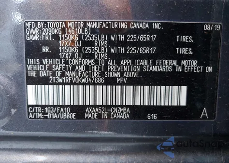 2019 Toyota Rav4 Xle from USA, damaged, VIN 2T3W1RFV0KW047686